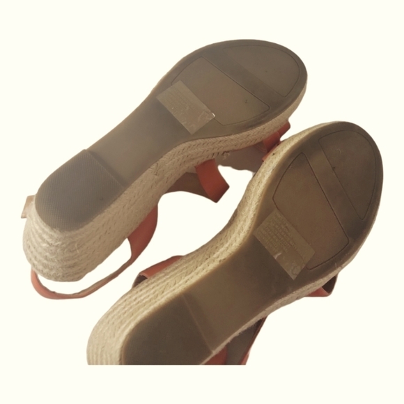 LC Lauren Conrad Strappy Wedge Heels Espadrilles Spearmint Coral Sandals Sz 10 - Picture 8 of 11